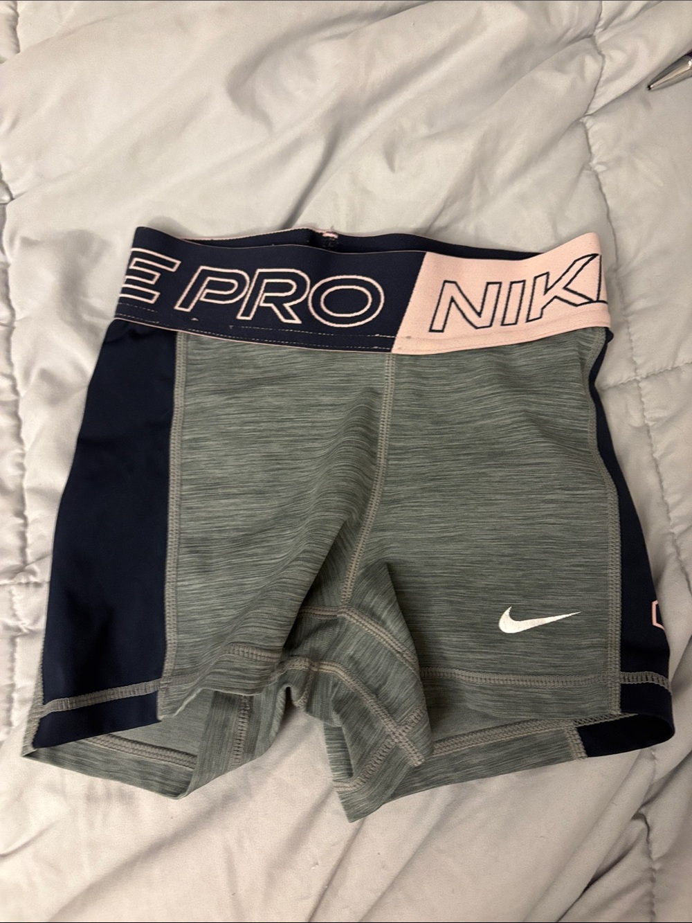 Nike grey Heather Performance Shorts with Navy Panels and Pink Waistband
